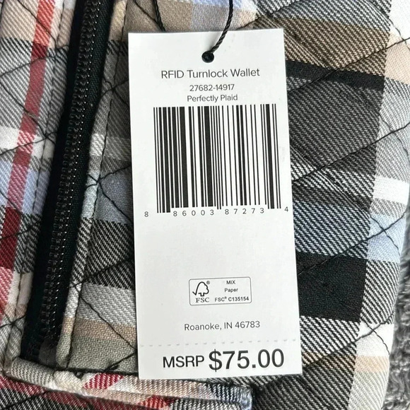 Vera Bradley RFID Turnlock Wallet in Cotton Perfectly Plaid NWT - Picture 7 of 7